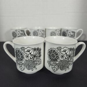 Vintage Grindley England Floral Black and White Ceramic Mugs Lot Of 6